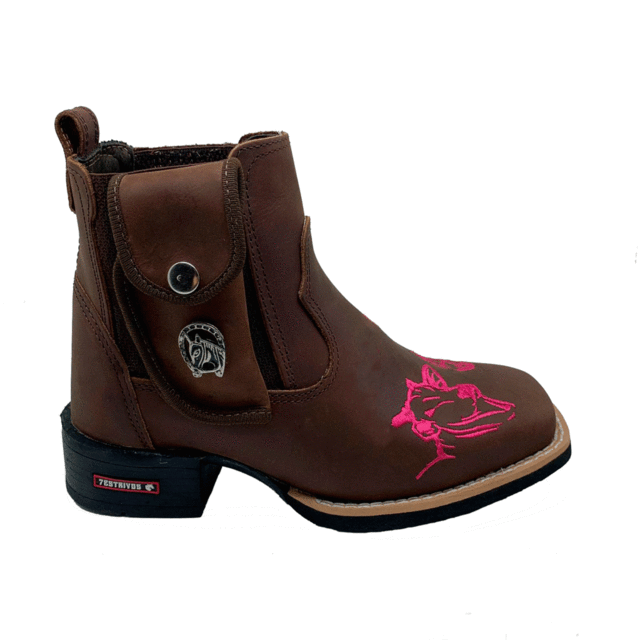 BotinaCanivete Pecuária
                                    - Couro Crazy Horse Nescau | Bordado Rosa