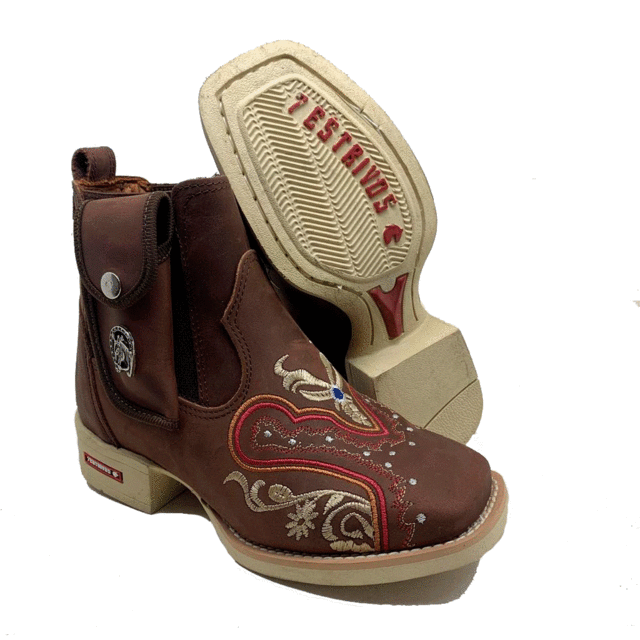 BotinaCanivete Florência
                                    - Couro Crazy Horse Nescau | Bordados Rosa e Bege
